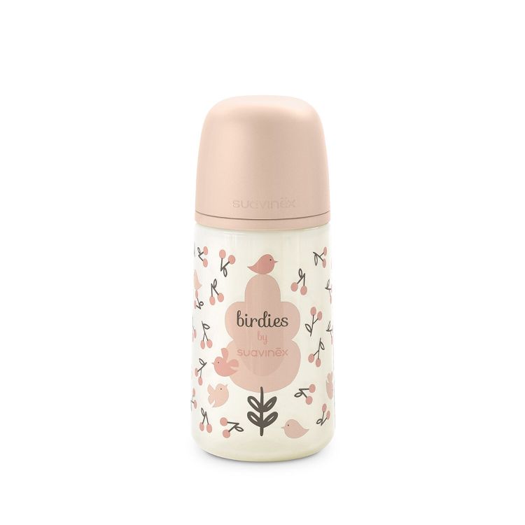 Fles Suavinex, breedhalsfles, 270 ml | Birdies pink
