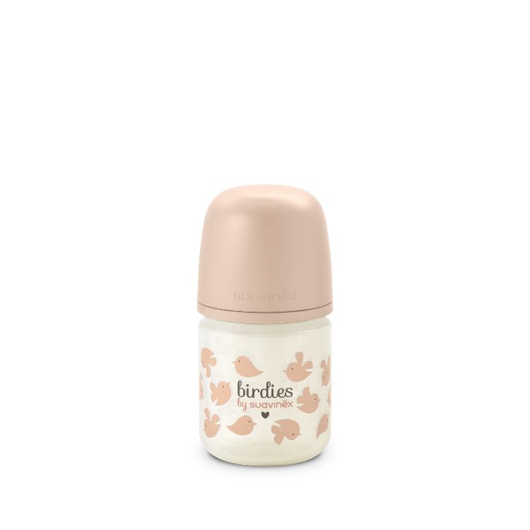 Fles Suavinex, breedhalsfles, 120 ml | Birdies pink