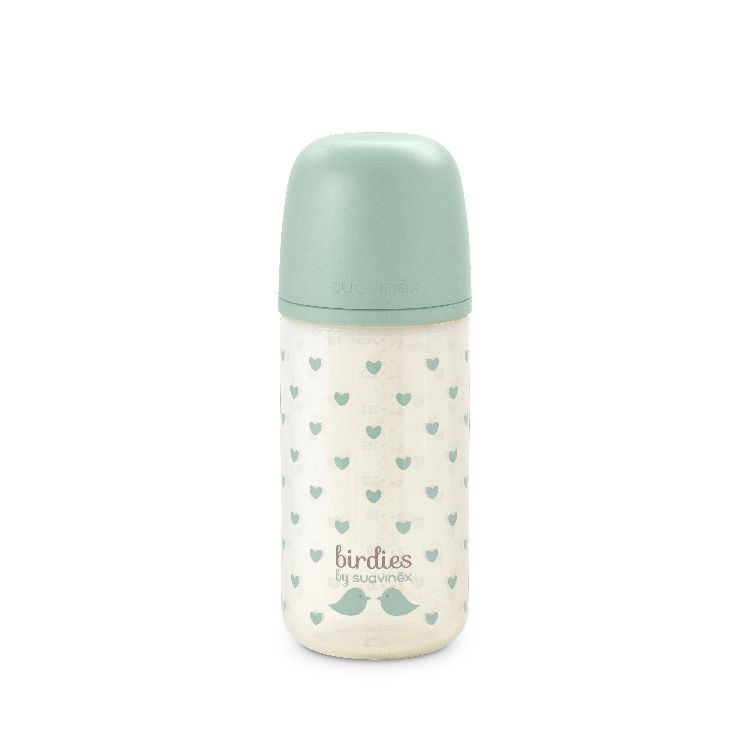 Fles Suavinex, breedhalsfles, 240 ml | Birdies green