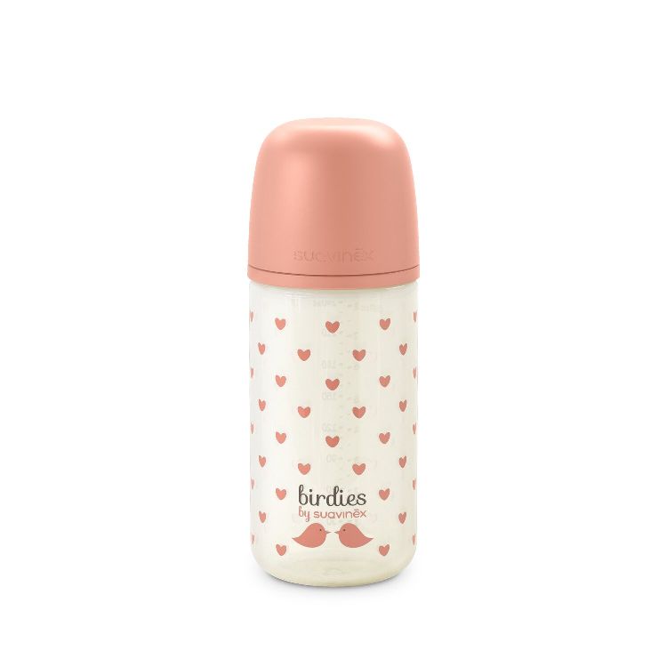 Fles Suavinex, breedhalsfles, 240 ml | Birdies pink
