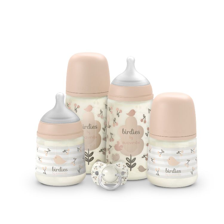 Flesvoeding starterset Suavinex Essential Set | Birdies pink