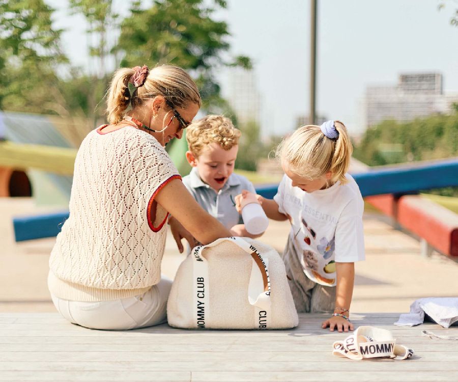 Verzorgingstas Childhome Mommy Club Signature Teddy, draagtas met luiermat | Signature Teddy ecru