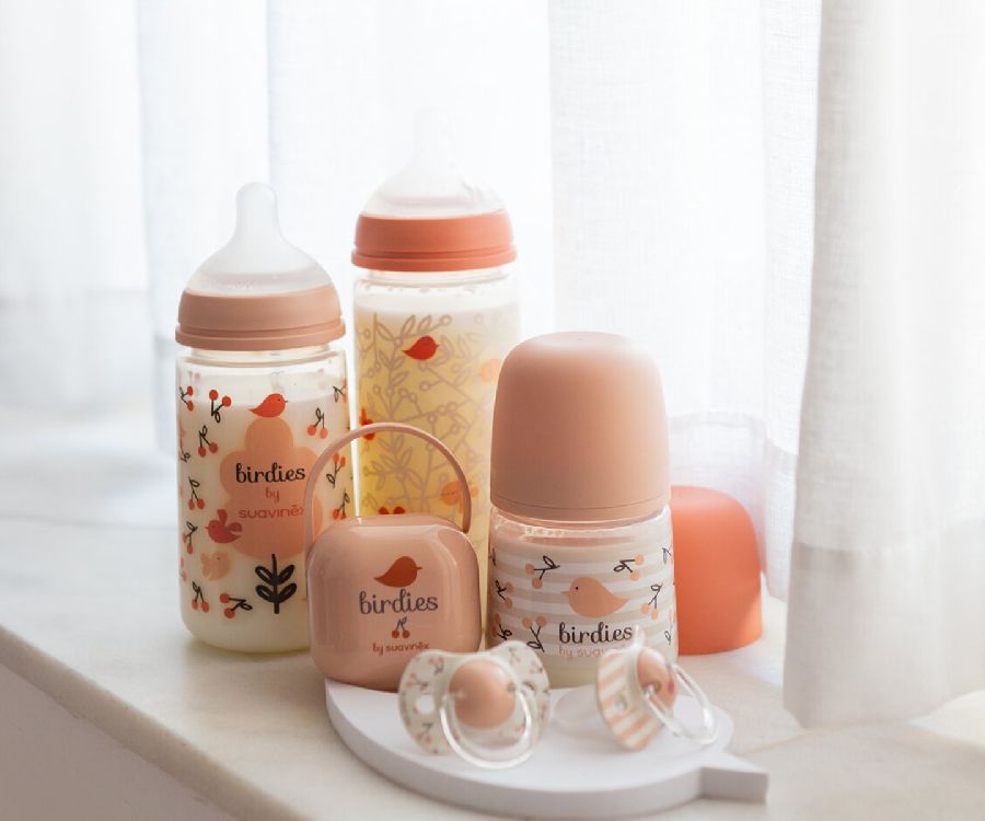 Flesvoeding starterset Suavinex Essential Set | Birdies pink