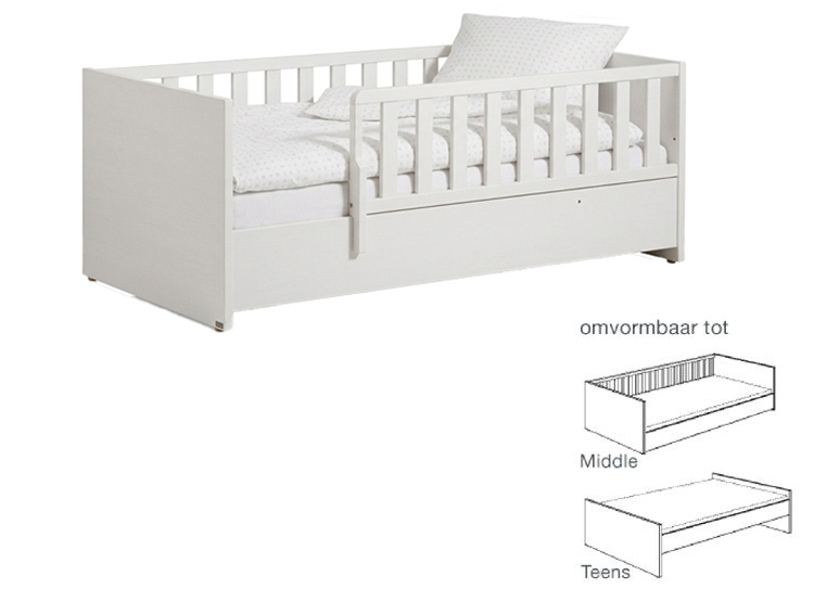 Bed PAIDI, Vito Mira White/Kira Nautik/Kira Nebraska, Little Snu chalk white 70x140 omvb, babybed omvormbaar tot juniorbed