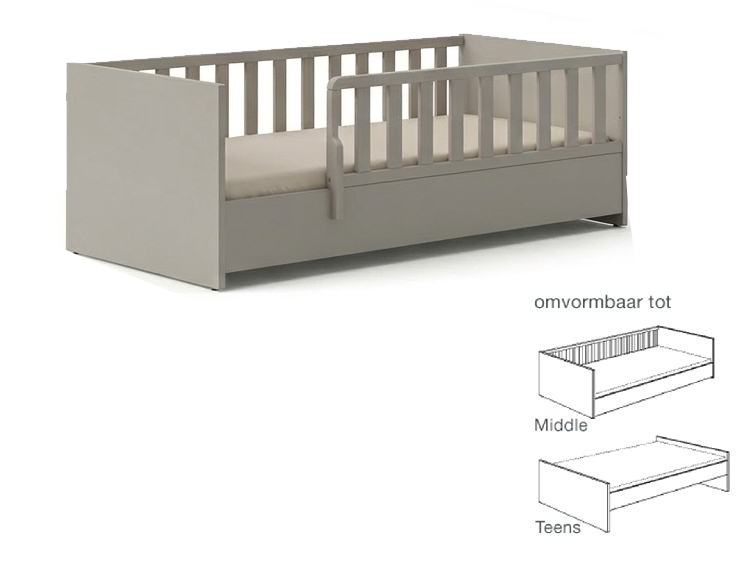 Bed PAIDI, Hazel/Sister Lou/Stiene/Jonte, Little Snu cashmere beige 70x140 omvb, babybed omvormbaar tot juniorbed/babybed omvormbaar tot bedbank