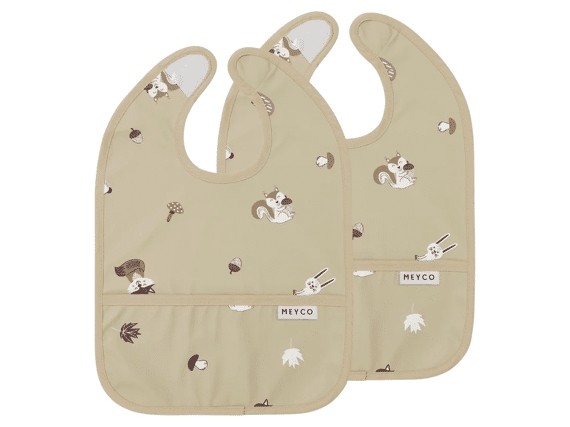 Slabbetje Meyco Baby Slab met opvangbak 2-pack | Forest Animals sand