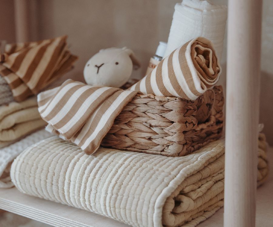 Tetra doek Meyco Baby Pre-washed | Fat Stripe taupe
