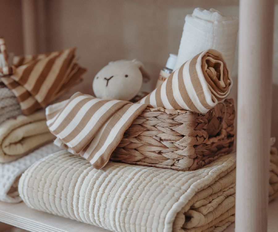 Tetra doek Meyco Baby Pre-washed | Fat Stripe taupe
