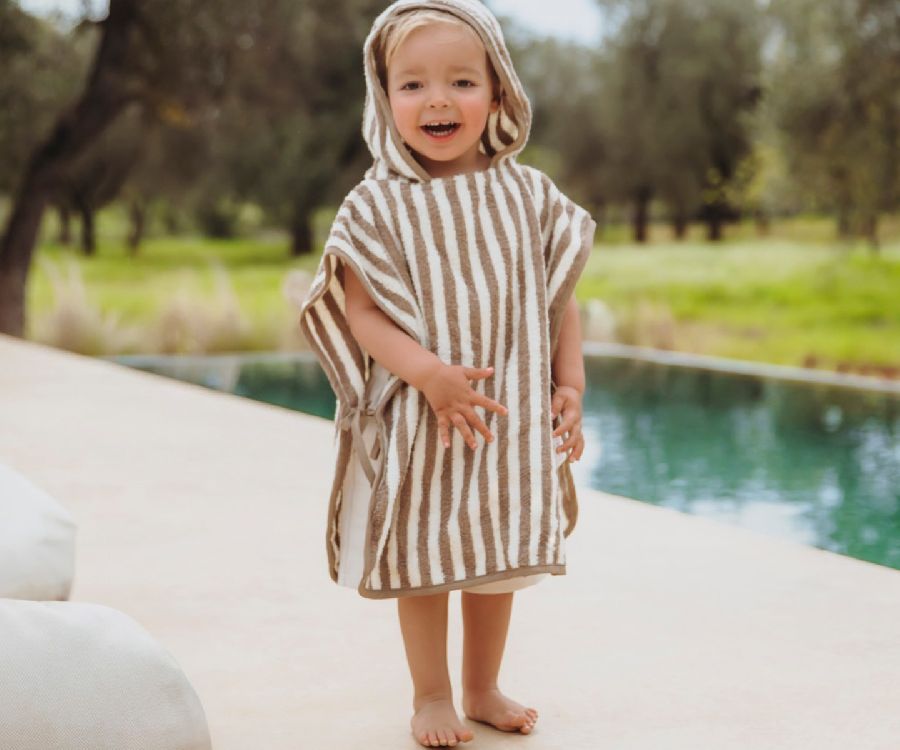 Poncho Meyco Baby, badcape | Fat Stripe taupe