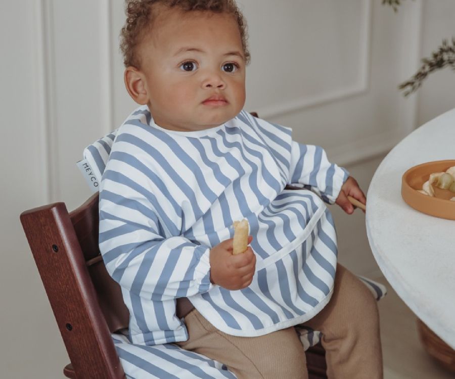 Slabbetje Meyco Baby Mouwslab | Fat Stripe Jeans Blue