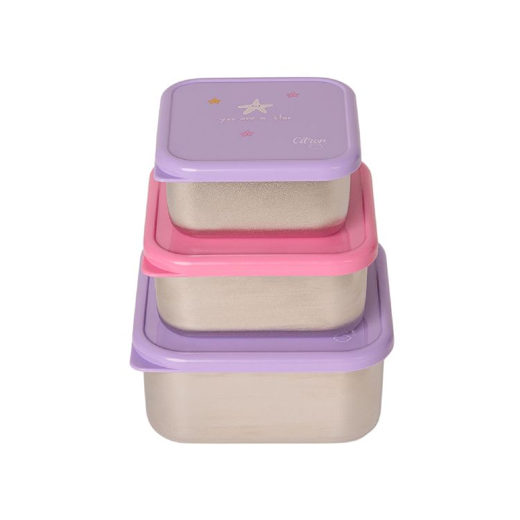 Bewaarpotje Citron Stackable stainless steel lunchbox, 3 stuk(s) | Mermaid