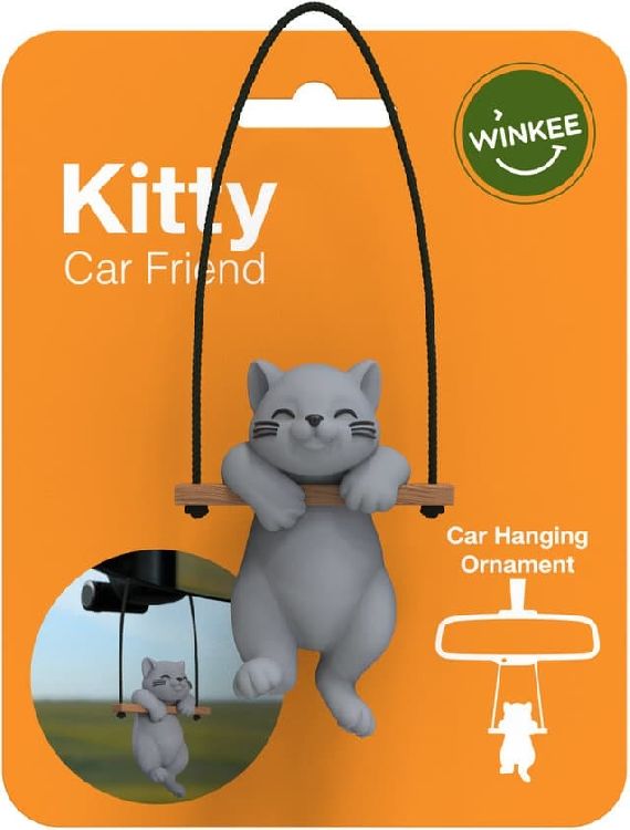 GADGET 1st, Car Friends, Cat, grijs, 11x3.5x14cm, kat aan schommel, voor aan achteruitkijkspiegel auto