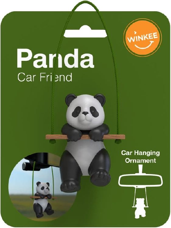 GADGET 1st, Car Friends, Panda, wit/ zwart, 11x3.5x14cm, panda aan schommel, voor achteruitkijkspiegel auto