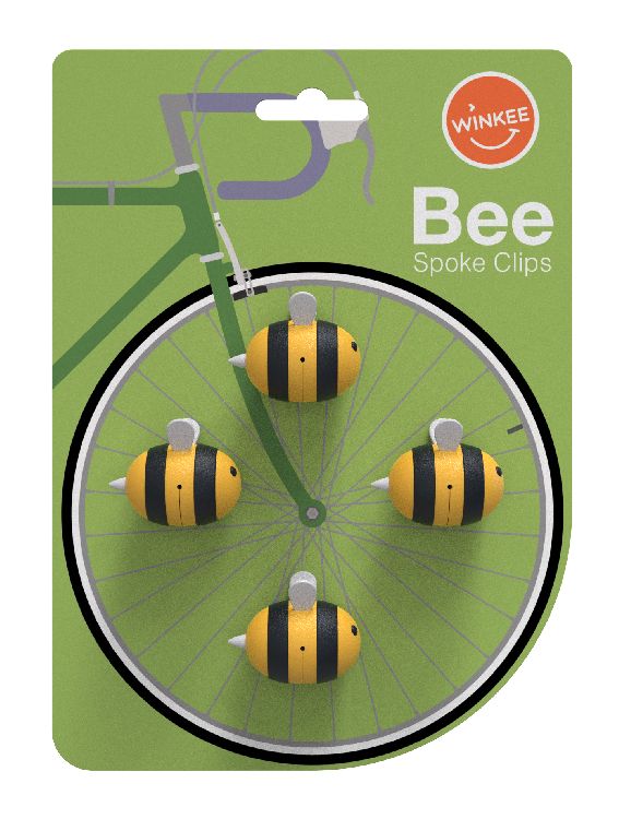 SPAAK DECORATIE Bee Spoke clips, 4 bijtjes, geel/zwart, siliconen, FIETS TOEBEHOREN