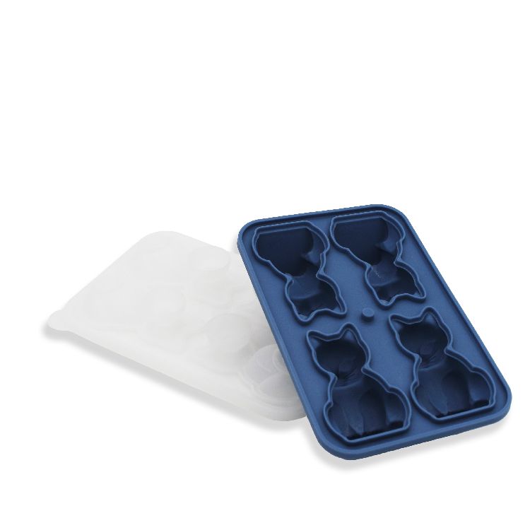 IJSBLOKJESVORM Ice Cube Mold Cat, blauw/wit, voor 4 XL ijsblokjes, vorm kat, siliconen, 12x5x18cm, KEUKENGEREI