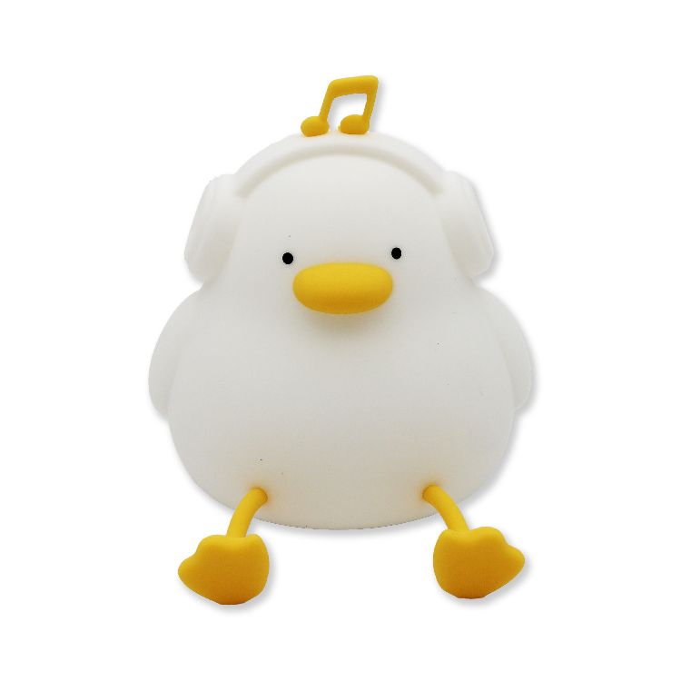 NACHTLAMP DRAADLOOS Headphones Duck Night Light, wit/geel, eendje met koptelefoon, 10x10x13cm, siliconen