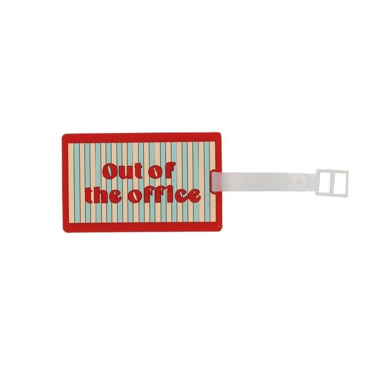 REISARTIKEL bagagelabel, Luggage Tag, Out of the office, rood/blauw/geel, tekst, 19.8x10x0.05cm, 1st