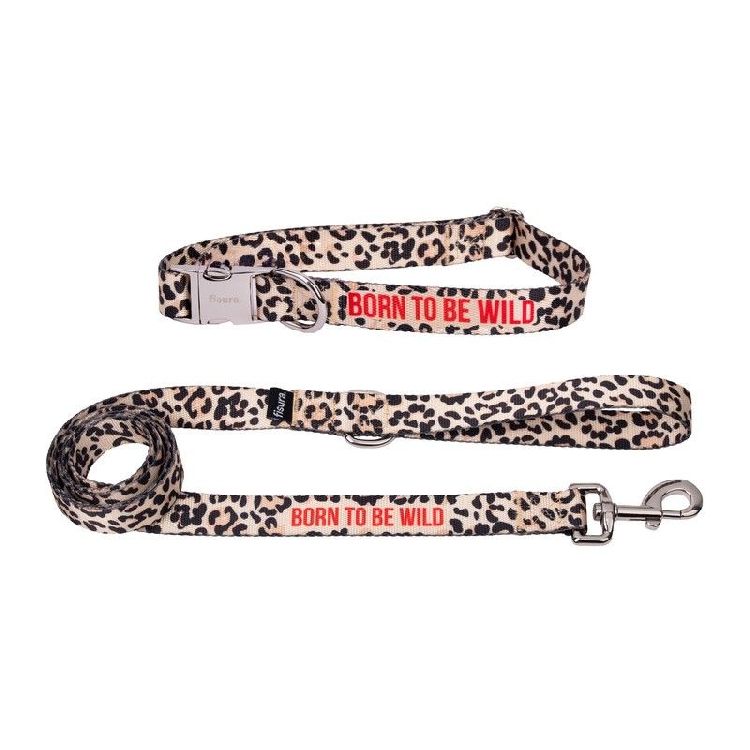 HALSBAND Collar and leash, S, Born to be wild, luipaardprint, HUISDIER