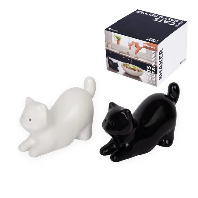 PEPER- EN ZOUTVAT Fisura, Cat 2.0, wit/zwart, set, keramiek, 16x16x12cm, KEUKENGEREI