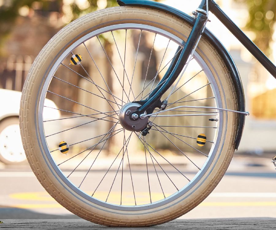 SPAAK DECORATIE Bee Spoke clips, 4 bijtjes, geel/zwart, siliconen, FIETS TOEBEHOREN