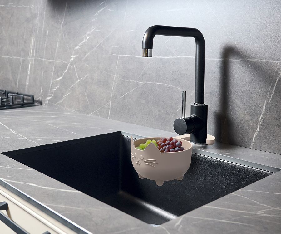 VERGIET Cat Kitchen strainer, ecru, poezensnoet, 18x28x14cm, PP, KEUKENGEREI