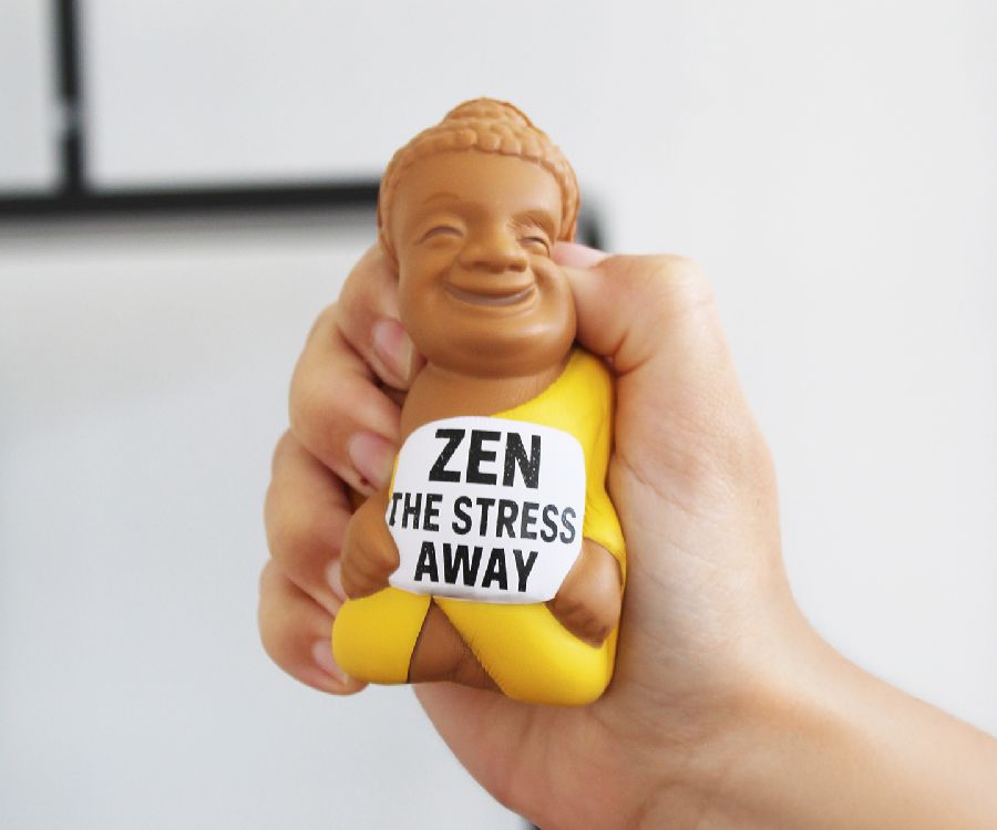 ANTI-STRESS BAL Anti stress Buddha, bruin/geel, PU, 8x7x13cm
