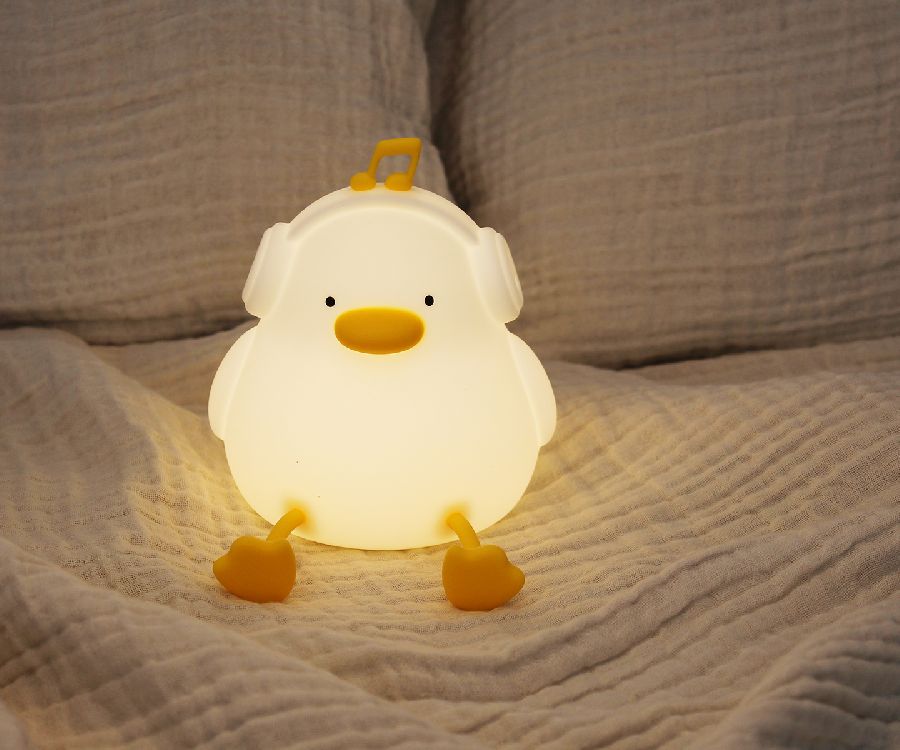 NACHTLAMP DRAADLOOS Headphones Duck Night Light, wit/geel, eendje met koptelefoon, 10x10x13cm, siliconen