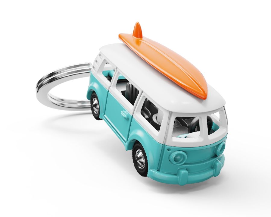 SLEUTELHANGER Surfers busje, blauw/wit/oranje, 8.7x3.5x2cm, 1st