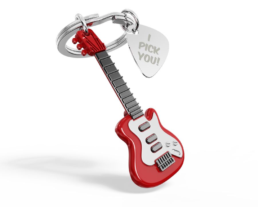 SLEUTELHANGER elektrische gitaar, rood/zilver, 8.7x3.5x0.4cm, 1st