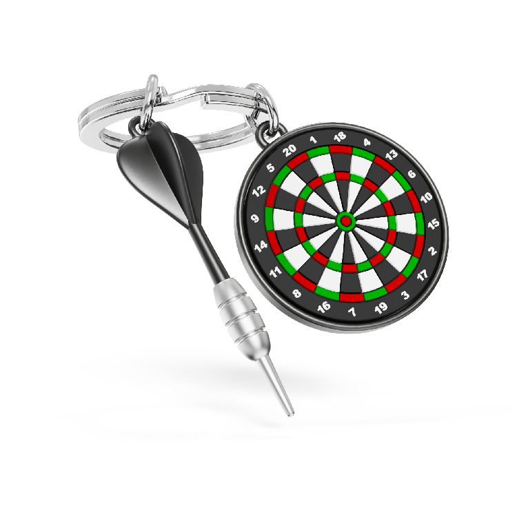 SLEUTELHANGER Darts, bartsbord + pijl, zwart/zilver, 5.6x5.6x1cm, 1st