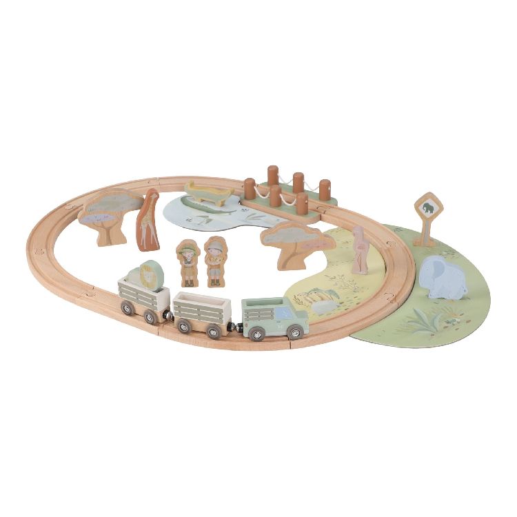 Autobaan & treinspoor Little Dutch Treinset | Safari Friends