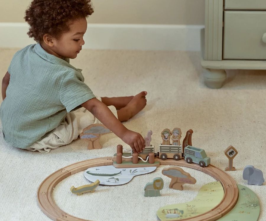 Autobaan & treinspoor Little Dutch Treinset | Safari Friends