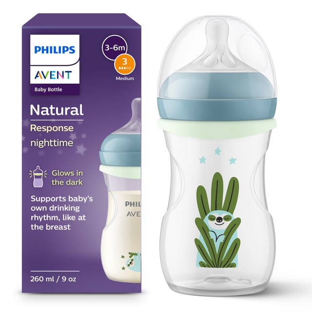Fles Philips Avent, breedhalsfles, 260 ml | Natural Response Nighttime