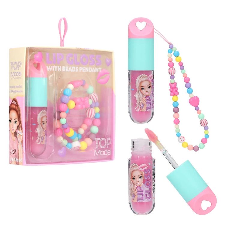 LIPGLOSS 1st, Topmodel, lipgloss met kralenhanger, Candy Glam, roze/blauw; 3ml, geur bosbessentaart