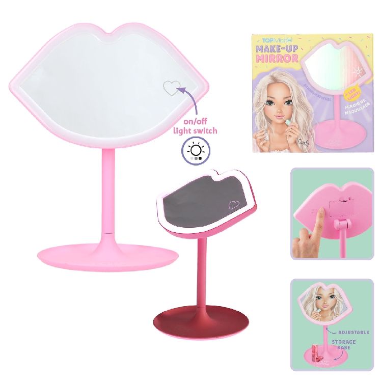 SPIEGEL 1st, Topmodel, make-up spiegel, vorm: lippen, verlichte led rand, roze