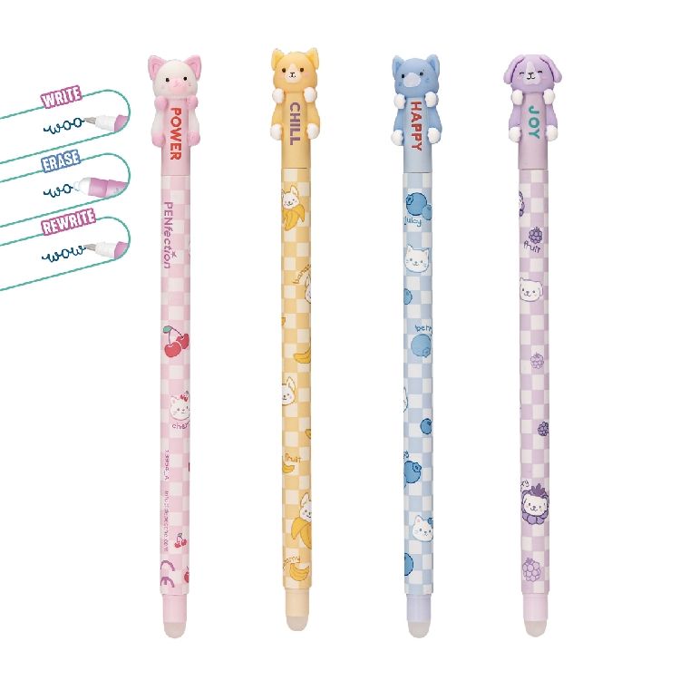BALPEN 1 st, Penfection, Erasable Gel Pen Huggy Colours, roze/geel/blauw/paars, assortiment