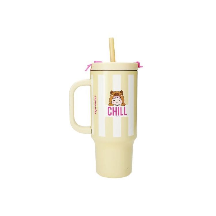 DRINKFLES 1st, Penfection, To Go Bechers with straw, Chill, geel