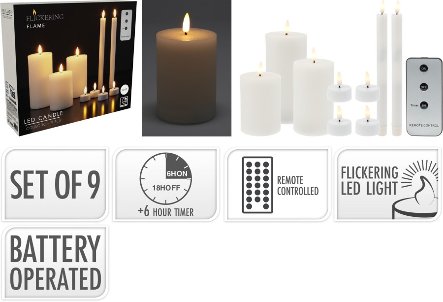 Verlichting 9-delige set, kaarsen
