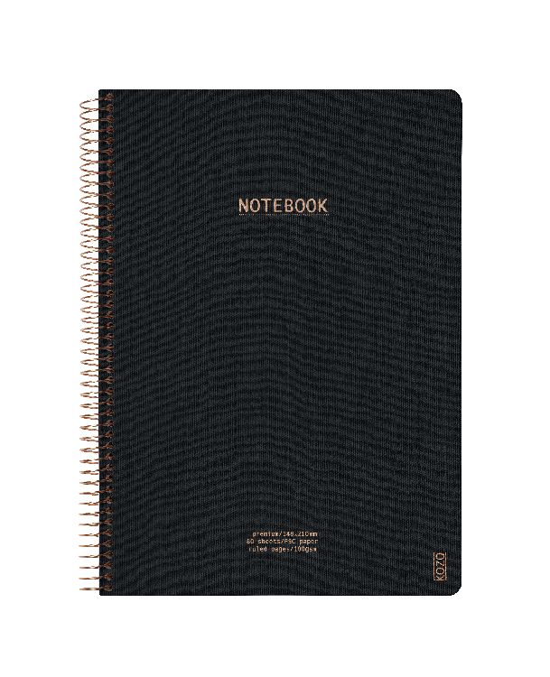 NOTITIEBOEK A4, gelijnd, Kozo, Notebook Premium, Black, uni, zwart, 80 sheets