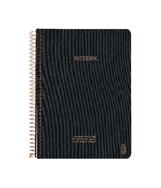 NOTITIEBOEK A5, gelijnd, Kozo, Notebook Premium, black, uni, zwart, 80 sheets