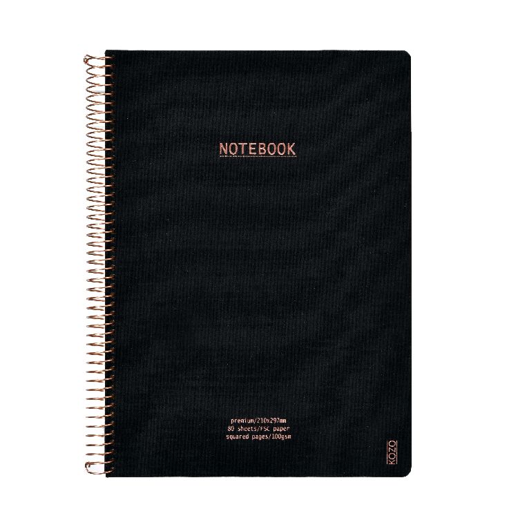 NOTITIEBOEK A4, geruit, Kozo, Notebook Premium, black, uni, zwart, 80 sheets