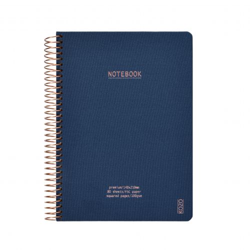 NOTITIEBOEK A5, geruit, Kozo, Notebook Premium, navy, uni, blauw, 80 sheets
