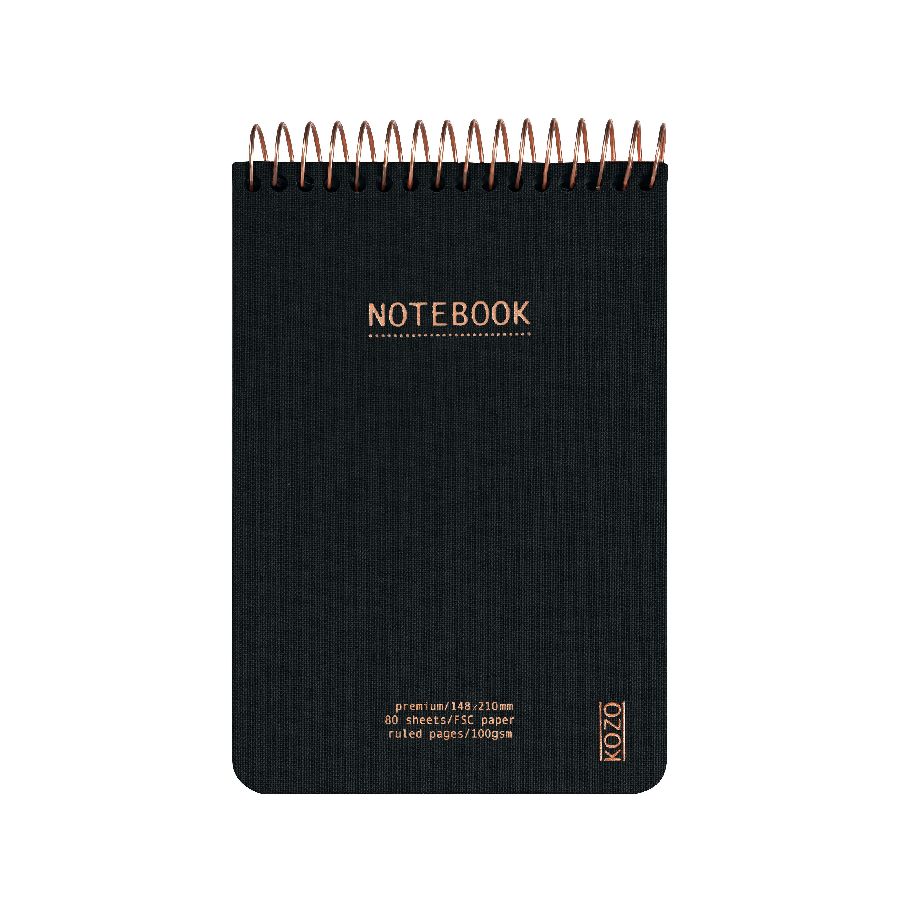 NOTITIEBOEK A6, gelijnd, Kozo, Notebook Premium, black, uni, zwart, 80 sheets