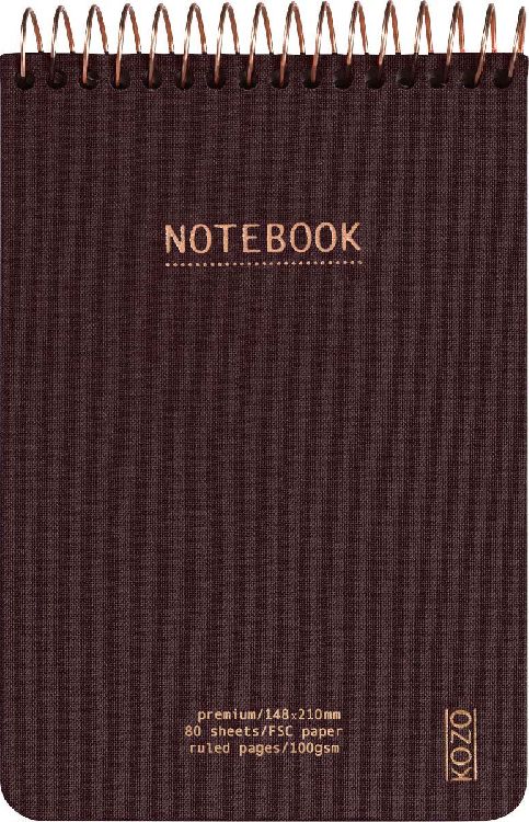 NOTITIEBOEK A6, gelijnd, Kozo, Notebook Premium, coffee, uni, bruin, 80 sheets