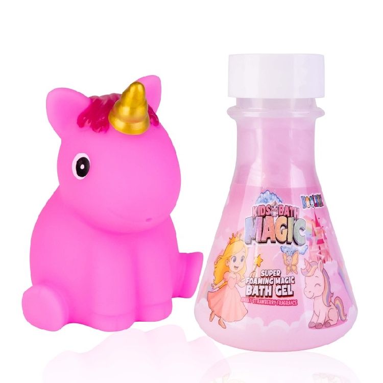 BADSCHUIM 1st, Koolkidz, unicorn  badspeelset, 60ml schuimende badgel +  waterspuit vorm eenhoorn, geur:aardbei