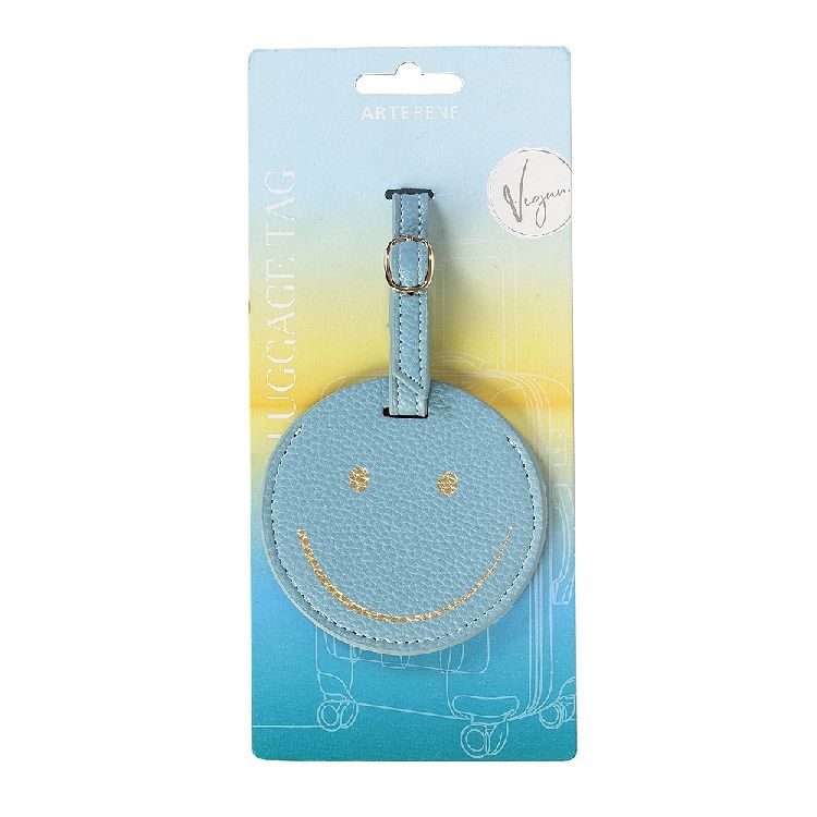 BAGAGELABEL 1st, majoie, 8.5cm,rund, hellblau, smiley