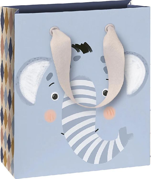 GESCHENKZAK 1st, bag, 18x8cm, blue clair, olifant, verticaal model
