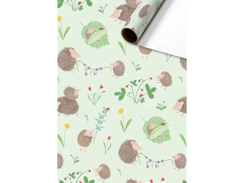 GESCHENKPAPIER 1st, Happy baby, 70x200 cm, assortim: blauw dieren/groen egels, ecru figuurtjes