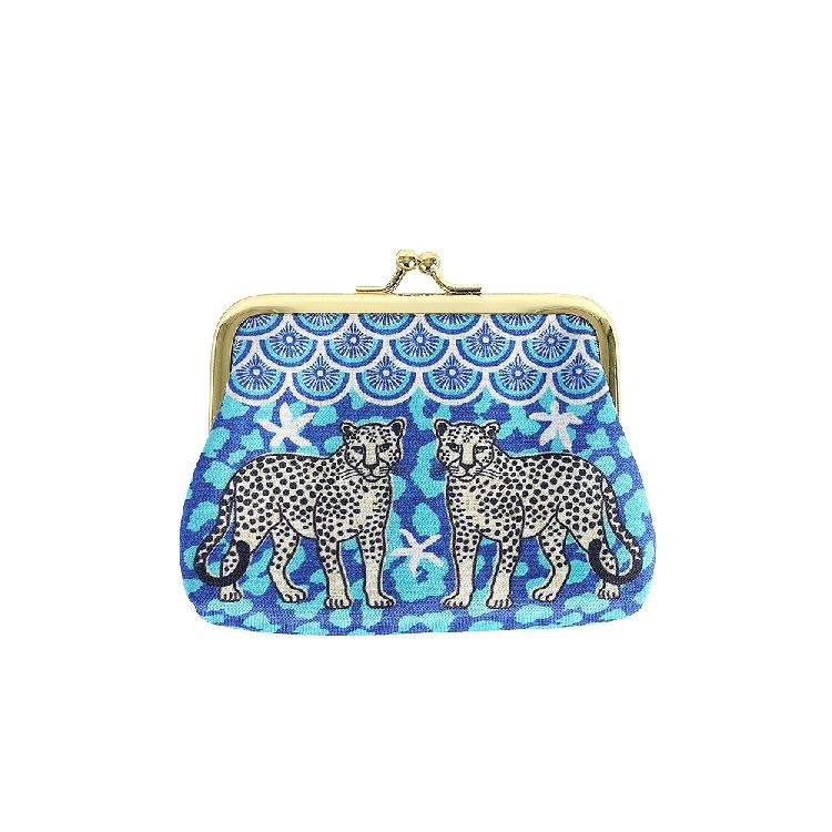 ETUI multifunctioneel, clip pouch, Leo, blauw, print panters, 11x8cm