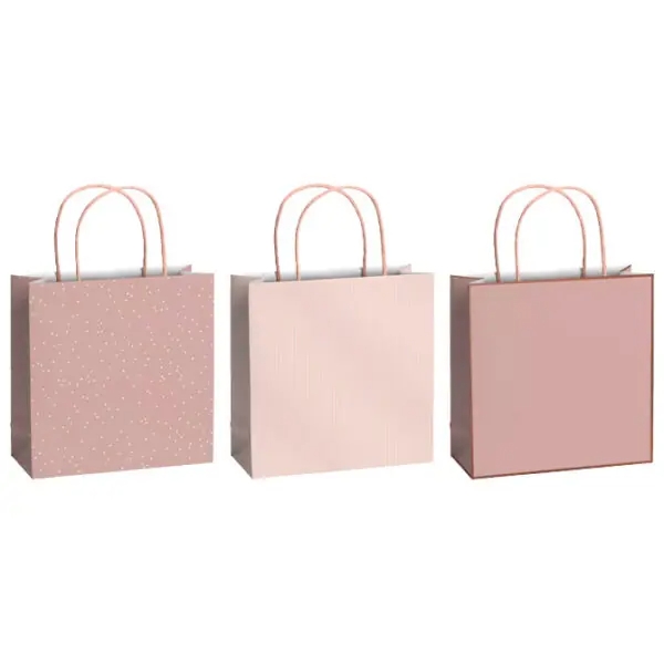 GESCHENKZAK 3st, 20x8cm, paro rose clair, roze met stippen/lichtroze uni/donkerroze uni